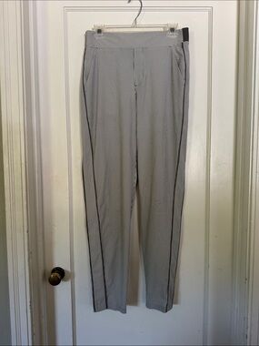 Athleta Black and White Pinstripe Track Pants with Side Stripe